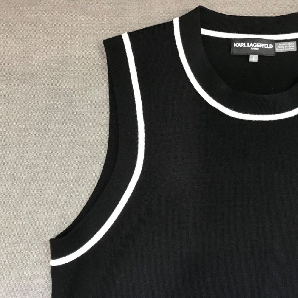 KARL LAGERFELD PARIS Women's Vest Contrast-Trim Sleeveless Sweater Size M NWT - Picture 4 of 9